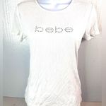 Bebe M Spellout Ribbed Short Sleeve Circle Neck Top - Stark White Photo 6