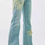 BDG Low-Rise Flare Butterfly Applique Denim Blue Jeans Size 25 Photo 0