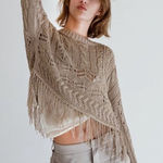 ZARA  crochet knit fringe sweater‎ tan women’s size M Photo 0