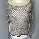 Chelsea and Violet Crochet Gray / Cream Sweater With Metallic Trim Size Small Photo 0