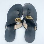 Gucci  Black leather double GG lifford thong flat sandals 38 Photo 2