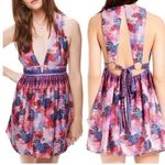 Free People  Summer Tropical Mini Dress Medium With Open Back Boho Beach Photo 1