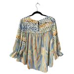 Umgee Good Idea Boho Mixed Abstract Leopard Print Sage Green Blouse Top Small Photo 1