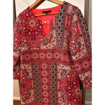 Tiana B Red Navy Silk Garden Tunic Pullover Top Size 10 Photo 2