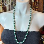Light Green Jade & Malachite Hand Knotted Beaded Necklace 30” Long Photo 1