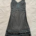 Vintage baby blue black mesh overlay beaded dress great Gatsby glam size 6 Photo 0