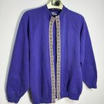 Fruit of the Loom 80s Aztec Artsy Grandma Cardigan Purple Open Cardigan Sweater with paisley embroidered Photo 0
