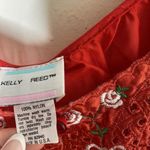 Kelly Reed Nylon Vintage Pajama Lounge Top Blouse Red Embroidered Large Photo 6