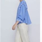 ZARA Women’s Blue Eyelet Ruffle Blouse 100% Cotton Size Small Photo 1