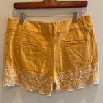Loft  Linen Blend Riviera Embroidered Scalloped Hem Shorts Mustard Yellow Sz 4 Photo 3