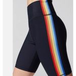 Spiritual Gangster  Rainbow Stripe Bike Shorts Womens XS Black Athleisure Photo 1