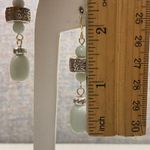 Elegant Artisan Light Blue Stone Bead Teardrop Dangle Earrings Silver Tone Metal White Photo 4