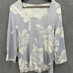 Lou & grey womens blouse small blue floral abstract oversized hoodie hi low Photo 0