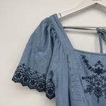 Old Navy  Chambray Denim Embroidered Long Flutter Sleeve Dress Size Small Boho Photo 3
