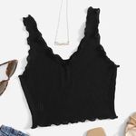 SheIn NWOT Black Lettuce Trim V Neck Tank Crop Top Photo 0