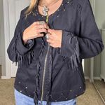 Black faux suede fringe jacket Size M Photo 6