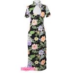 ASOS Keyhole Midi Sketchy Floral Print Asian Chinese Oriental Japanese Cut-Out 4 Photo 4