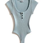 ZARA  Women Light Blue Ribbed Bodysuit Size M Sleeveless Snap Closure Cottagecore Photo 0