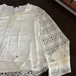 Hale Bob  Ivory Crochet Boho Bell Sleeve Tassel Blouse Large Photo 4