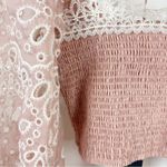 Elliatt NWT Stippling Long Sleeve Smocked Eyelet Lace Top in Blush Size S Photo 4