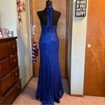 NWOT long blue sequined mermaid prom dress with long slit size 2 Photo 2