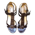 Marc Fisher Adonia Dark Brown Crocco Wedge Ankle Leather Sandals Women's Size 8M Photo 3