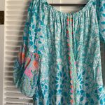 Lilly Pulitzer  Nevie Dress Caribbean Citrus Blue Medium Off Shoulder Bell Sleeve Photo 1