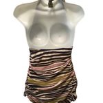 Becca  By Rebecca Virtue Striped Halter Style Ruffle Skirt 1PC Swimsuit Sz. M Photo 7