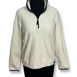 L.L.Bean White Quarter-Zip Fleece Pullover with Navy Trim Sweater Womens MediumP Photo 0