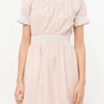 J. Crew Smocked Puff Sleeve Dress Women Medium Peach Gingham‎ Milk Maid Peasant Photo 0