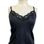 Hanes VTG 1980s Black Lace Camisole Whimsigoth Satin Slip Tank Size M Retro Y2K Goth Photo 0