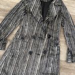 Vintage y2k faux fur striped knee length long coat tan black small Photo 1