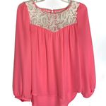 Sage Neon Pink Top with Lace Size Small Photo 0