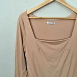 PEORIA | Dark Nude Peach Square Neck Long Sleeve Bodysuit Snap Closure | Size XL Tan Photo 4
