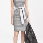Banana Republic Plaid Bi-Stretch Racer-Neck Sheath Dress Size 6 Black White Photo 0