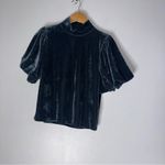 Free People  BLUE Claudia Velvet Mock Neck Women's short sleeve bohemian Top XS‎ Photo 2