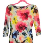 ABS Allen Schwartz ABS Mini Dress Floral Bodycon Colorful Stretch Boat Neck 3/4 Sleeve Womens XS Photo 2