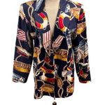 Sharon Young Vintage Blazer Nautical Print Size 8 Jacket Boat Rope VTG Blue Photo 0