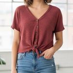 Pink republic  Women's Waffle Knit Tie Front Button Down Top Size L Photo 7