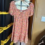 Peach Love California Orange Floral Sweetheart Ruched Front Dress Size Small Photo 4