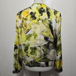 Conrad Collection Abstract Floral Satin Bomber Jacket 8 Green Yellow Zip Front Photo 4
