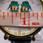 Vintage Christmas Watch Gold Tone Genuine Leather Band Holiday Elves New Battery Black Photo 6