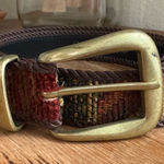 Vintage Woven Tapestry Belt Brass Buckle Southwest Western Style Brown Photo 0