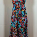 En Creme Women's Maxi Dress Halter Neck Tropical Floral Tie Back Bohemian Blue Photo 0
