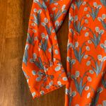 Loft   Tunic Dress Large Orange with Blue Floral Design Button Front Long Sleeve Photo 7