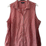 Lands' End  No Iron Supima Red Check Sleeveless Button Up Shirt Women's 20W Photo 0