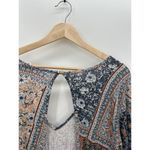 Earthbound Trading Co Blue Tan Floral Long Sleeve Romper Open Back Boho Women XL Photo 6