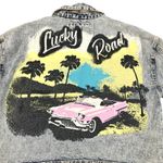 ASHLEY VINTAGE CHARM Trucker Painted Denim Jacket Sz M Acid Wash Cowgirl Biker Blue Size M Photo 5