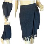 Theo Miles. VINTAGE 1990'S DARK GRAY WOOL BLEND FRINGE ACCENT SKIRT SUIT (10) Photo 7