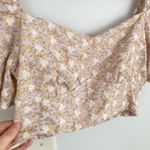 Storia Womens S Pink Floral Embroidered Puff Sleeve Crop Top Boho Cottage Fairy Photo 1